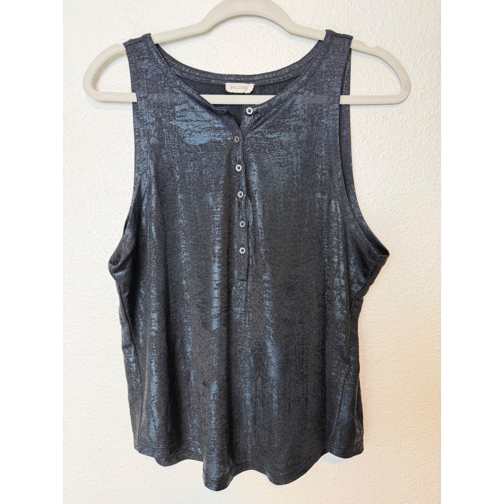 Pilcro Anthropologie Metallic Shimmer Henley Tank Top Medium  Indie Sleaze Boho